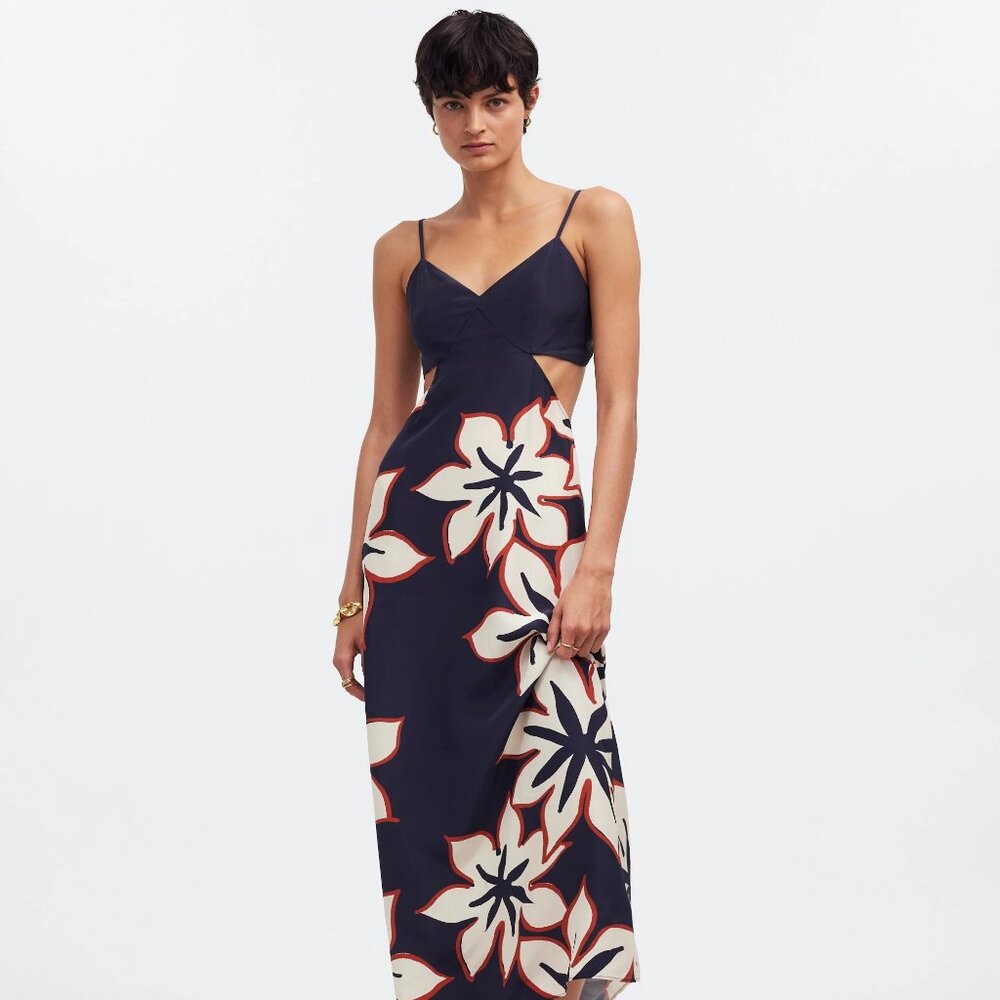 NWT Madewell Open-Back Maxi Dress in Silk Floral Size 00